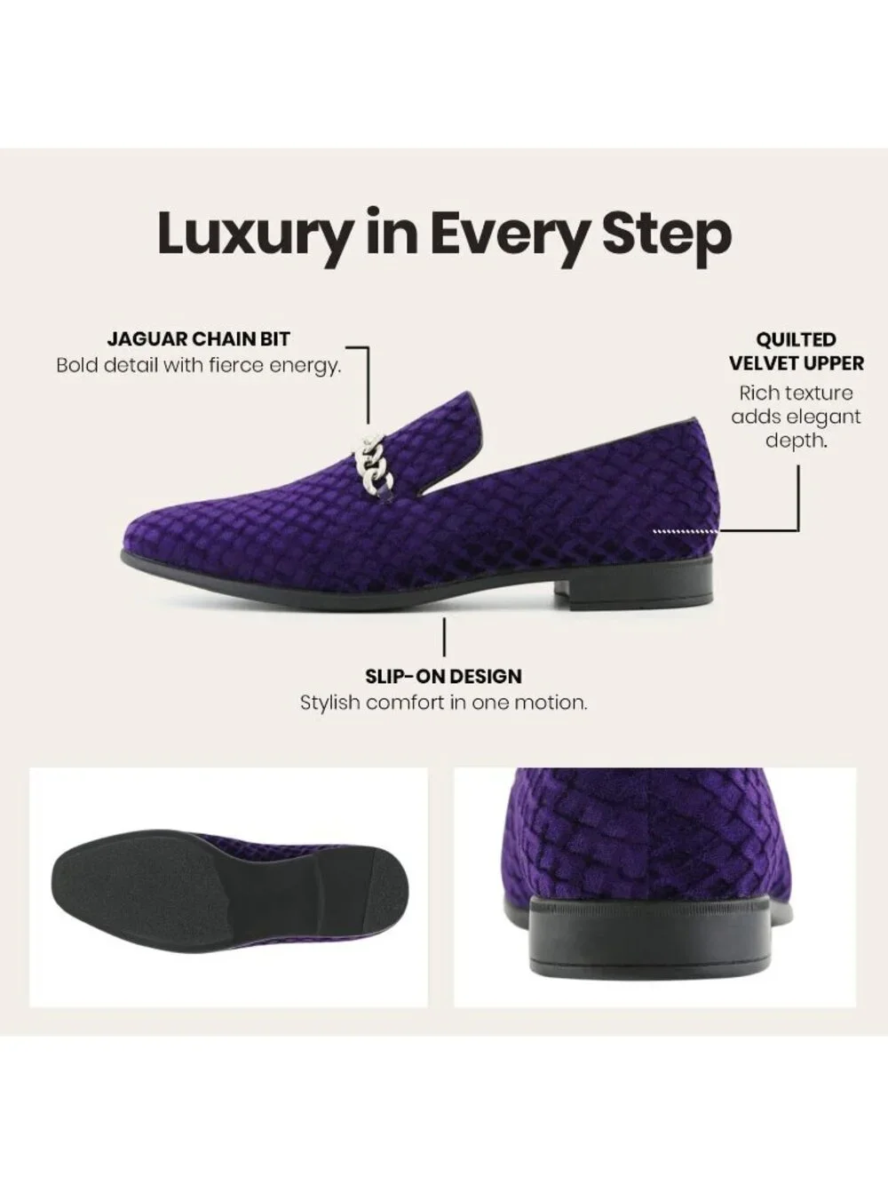 Amali Men's Purple Velvet Loafer Metal Chain Buckle Slip On Smoking Tuxedo Shoes